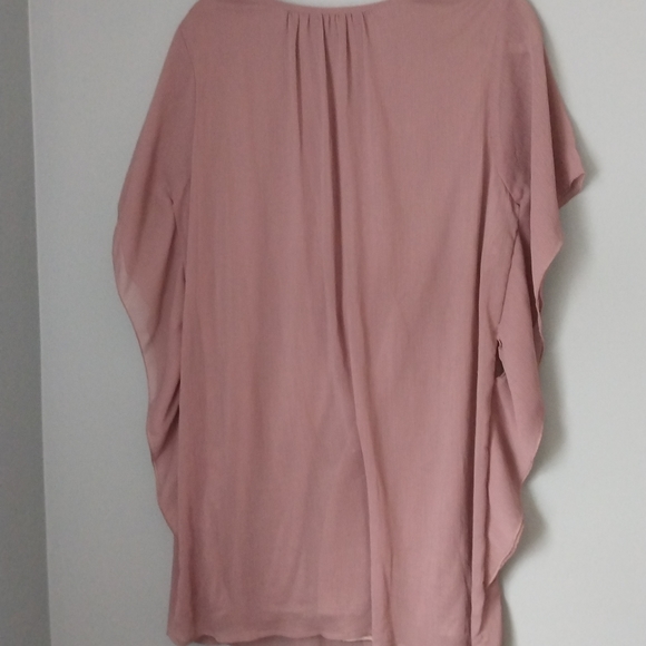 Mini Buttlefly Sleeve Dress in a Soft Pink Rose Color Lined Size L Kimono - Picture 2 of 4